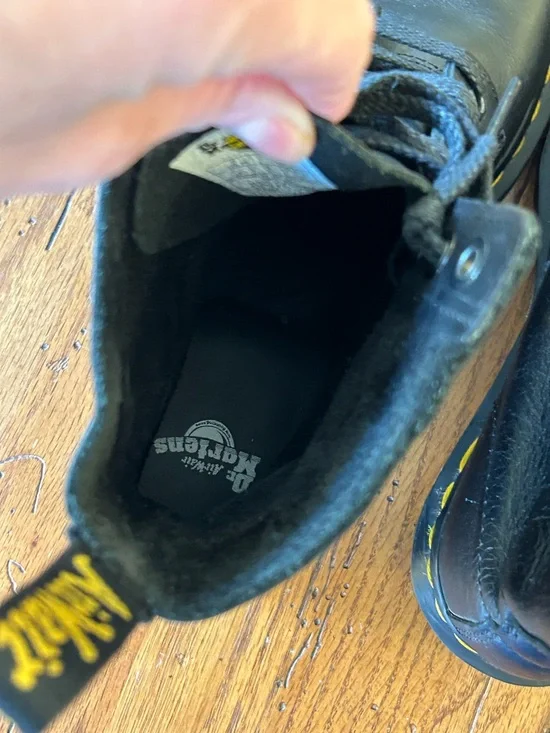 Dr. Martens Black Leather Lace-Up Boots with Yellow Stitching - Picture 9 of 10